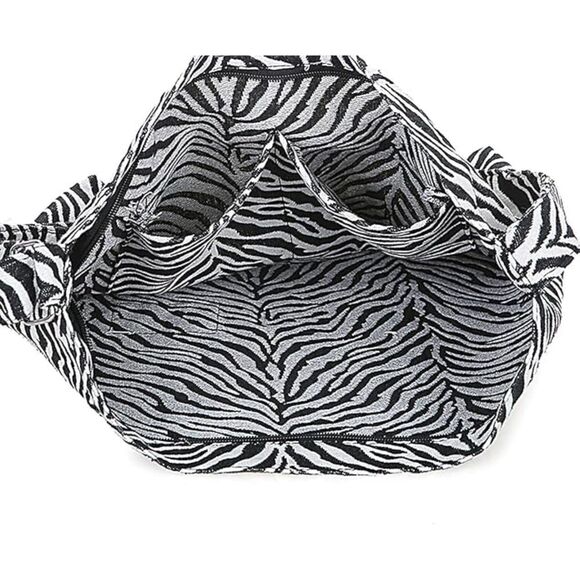 Women Zebra White Imported Canvas Retro Large Size Shoulder Crossbody Tote Bag - Picture 4 of 4